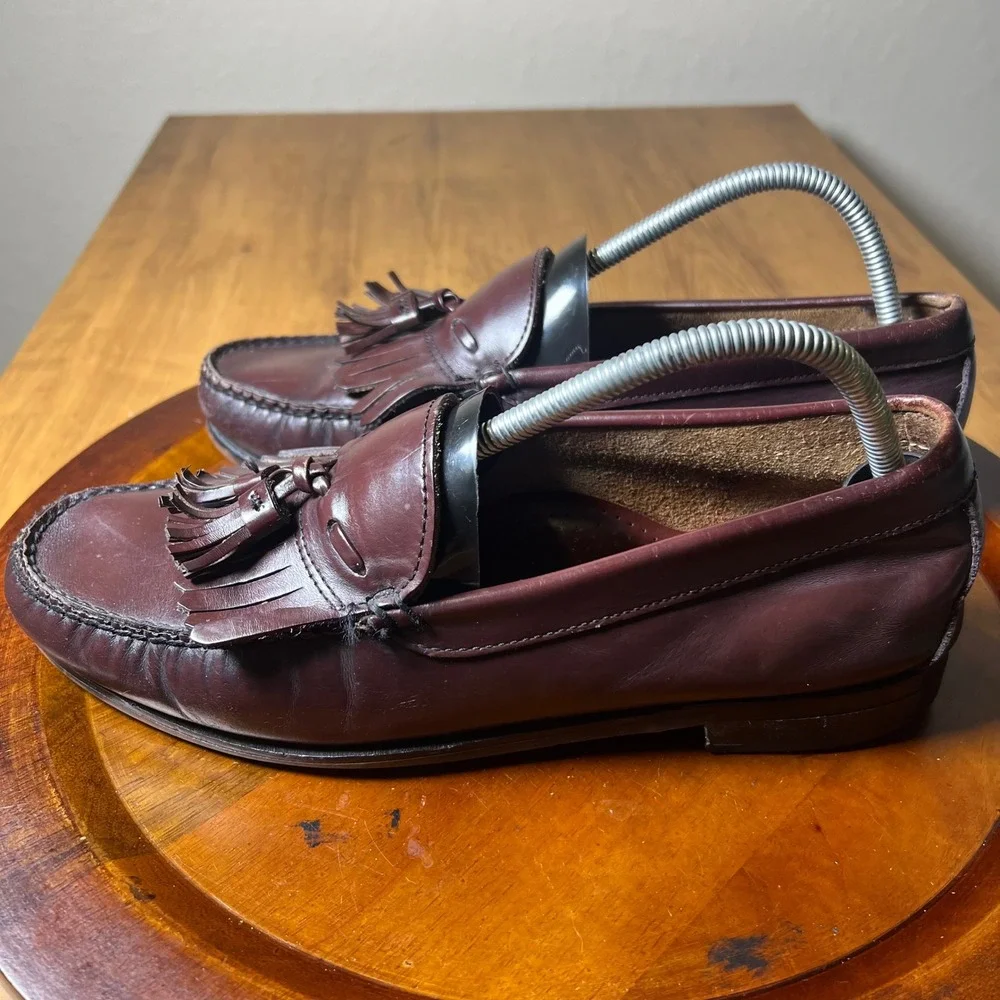 Vintage GH Bass Weejuns Tassel Loafers Handsewn USA Shoes Leather Burgundy 10